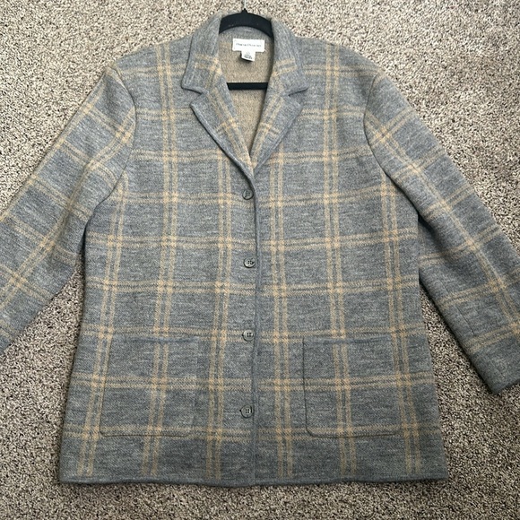 Rena Rowan wool plaid knit cardigan jacket size XlArge gray beige outlander - Picture 6 of 6